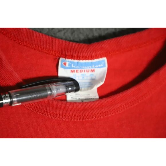 Vintage Champion Sweatshirt Mens M Red Knit Spell Out Signature Logo Embroidered - Picture 6 of 10